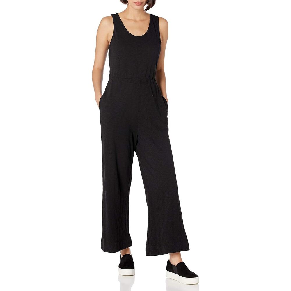 Lucky Brand Women's Sleeveless Wide Leg Tie Waist Scoop Neck Jumpsuit Sz S Black